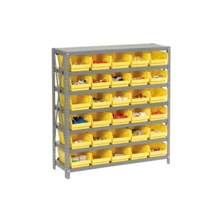 Steel Shelving With 30 4H Plastic Shelf Bins Yellow, 36x12x39-7 Shelves